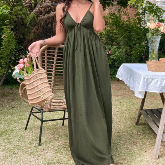 SHEIN Dresses & Skirts - Strappy Olive Green Tie Back Maxi Dress